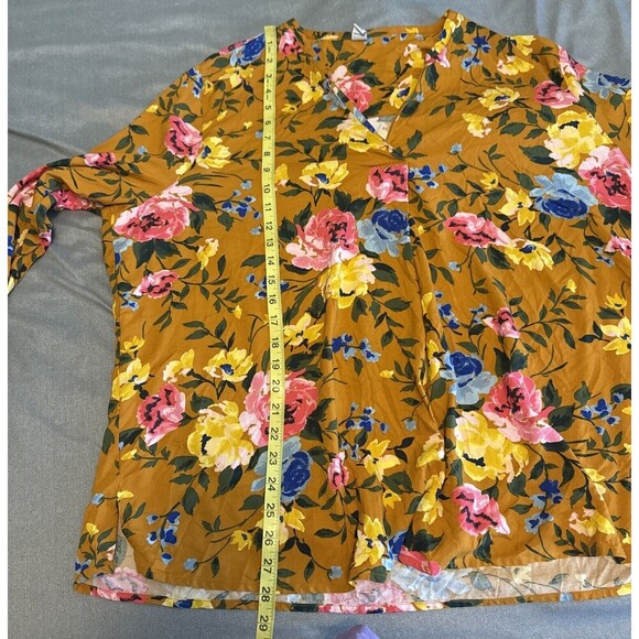 Old Navy FLORAL Print Long Sleeve Popover Rayon Blouse Gold Blue Sz XXL NEW - Picture 7 of 11
